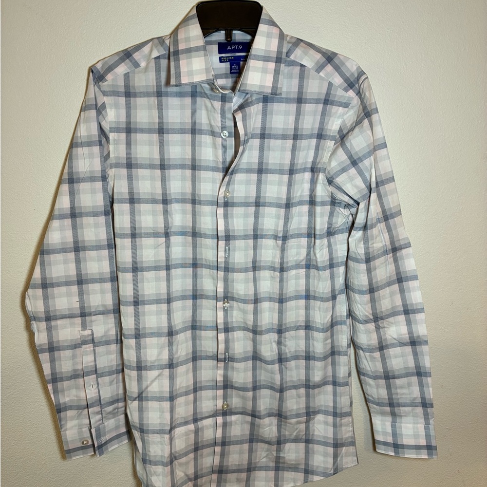 Apt. 9 Men's Gray and White Plaid Shirt